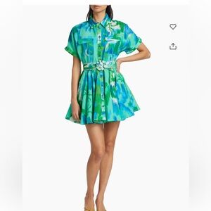 Hemant & Nandita Abstract Linen & Cotton Belted Minidress Size Large